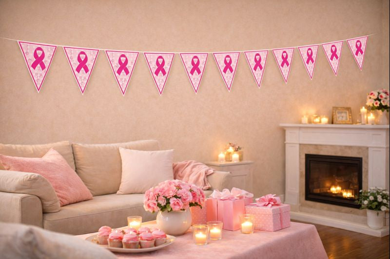 Celebration Banner - Pink Breast Cancer Ribbon Flags