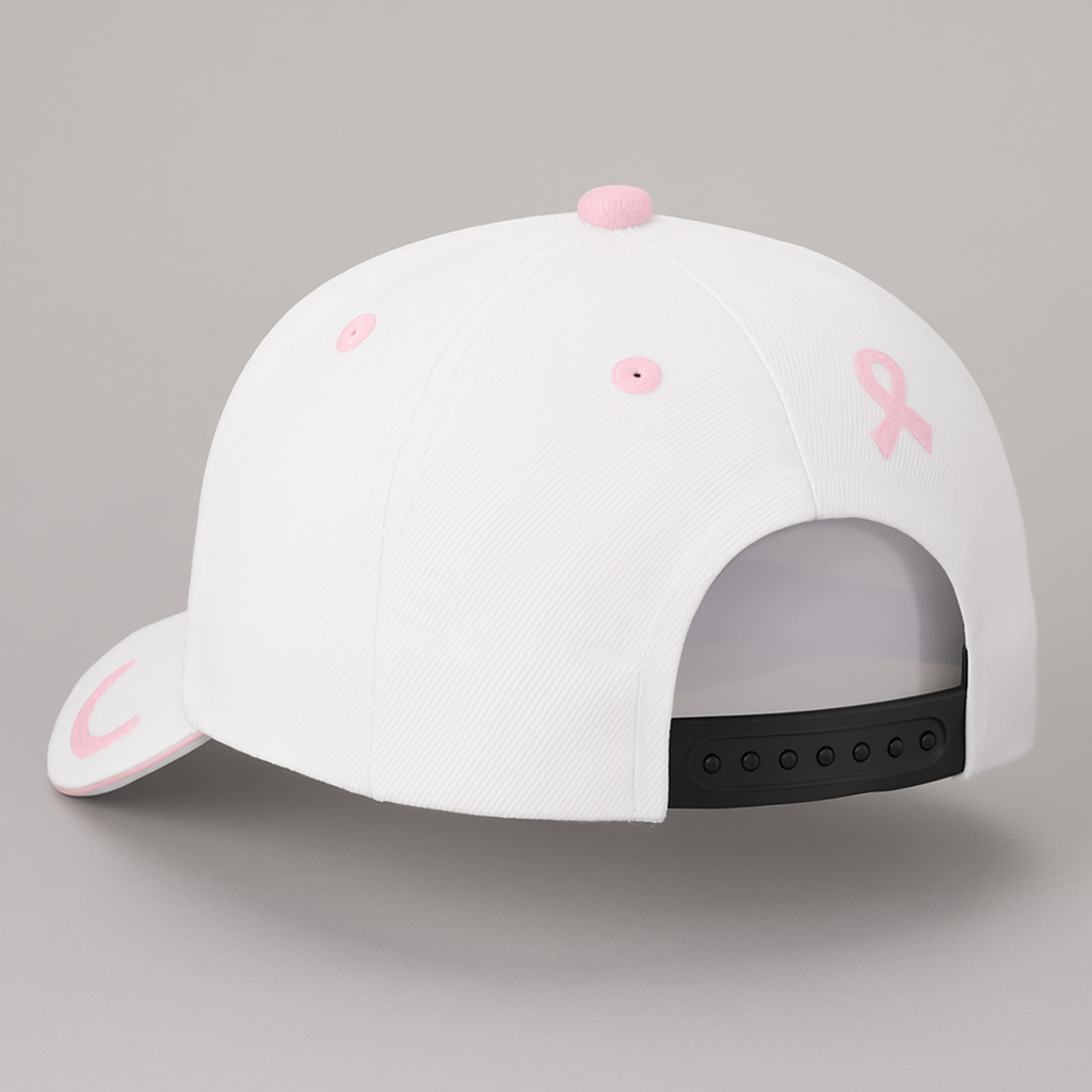 Baseball Cap - Breast Cancer Awareness Ribbon - WHITE