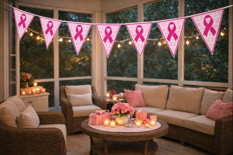 Celebration Banner - Pink Breast Cancer Ribbon Flags