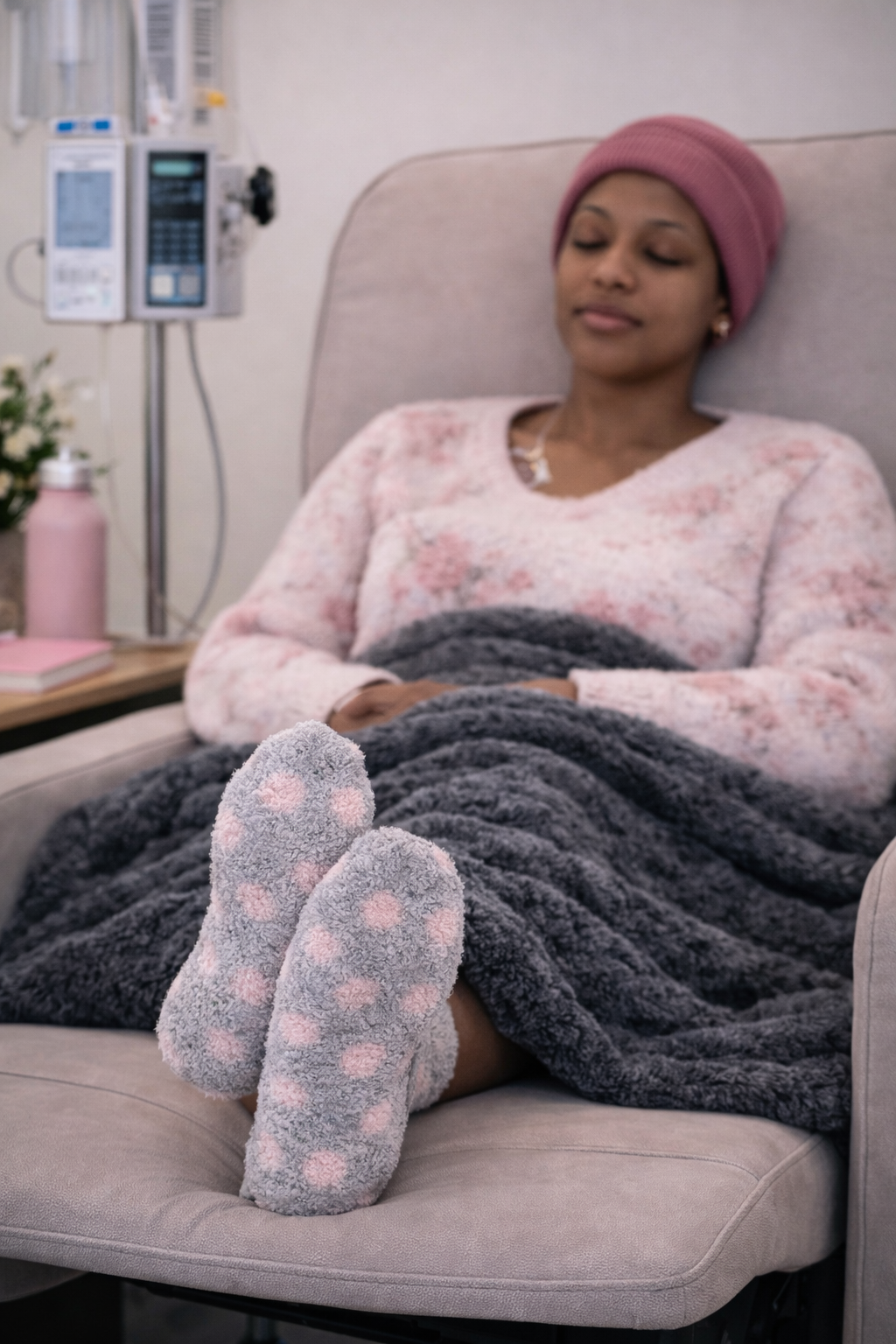 Women’s Cozy Lounge Socks - Gray with Pink Dots