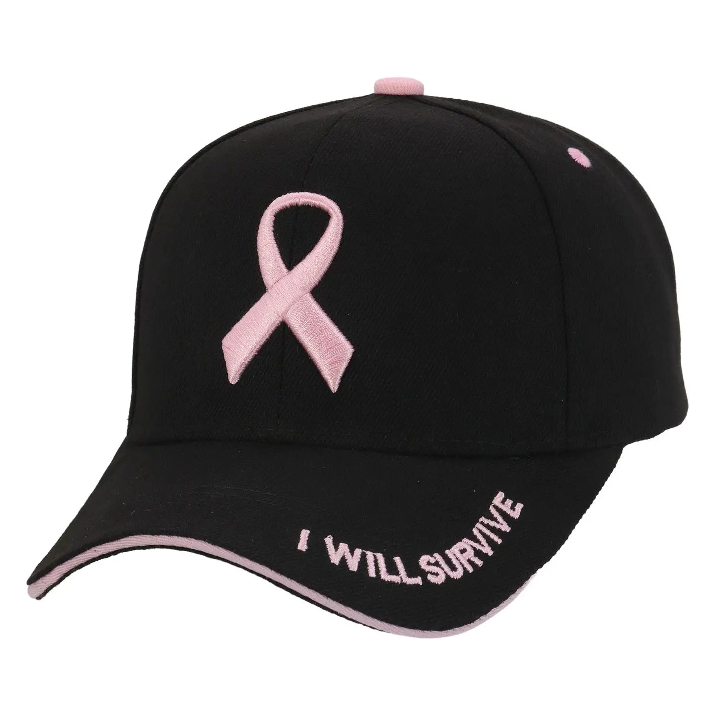Baseball Cap - Breast Cancer Awareness Ribbon - BLACK