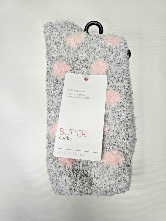 Women’s Cozy Lounge Socks - Gray with Pink Dots
