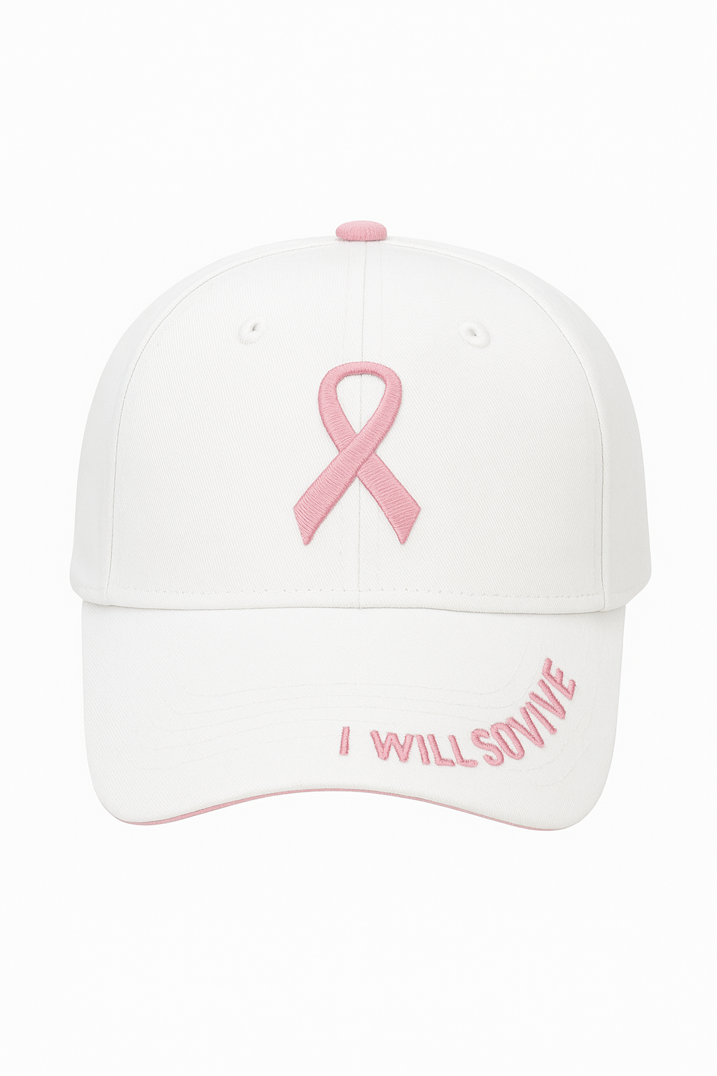 Baseball Cap - Breast Cancer Awareness Ribbon - WHITE