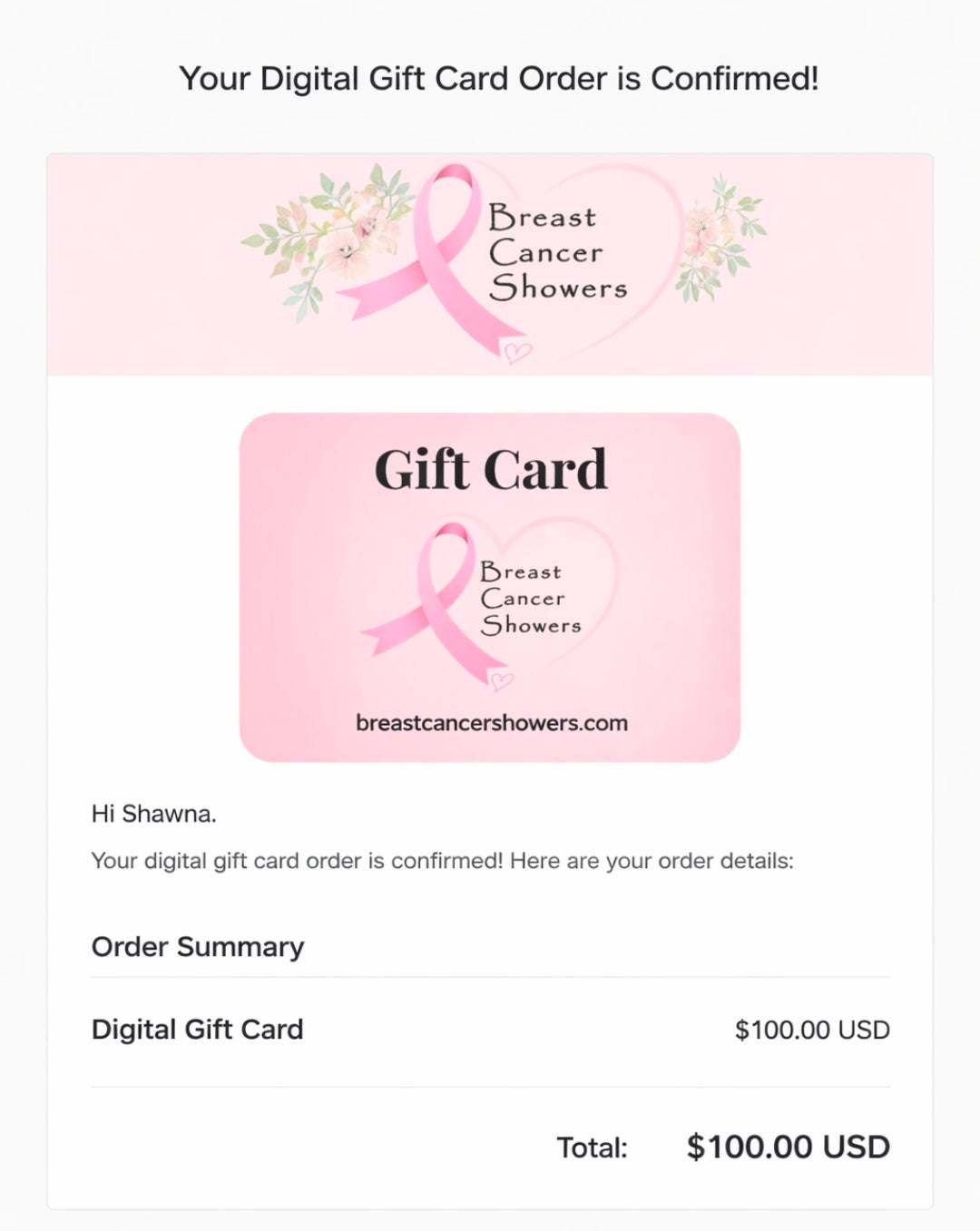 Gift Cards - Breast Cancer Showers