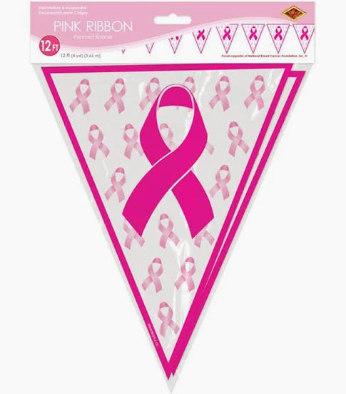 Celebration Banner - Pink Breast Cancer Ribbon Flags